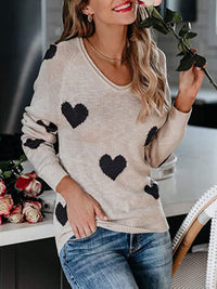 Heart Scoop Neck Long Sleeve Sweater - 1985 the VAULT Boutique