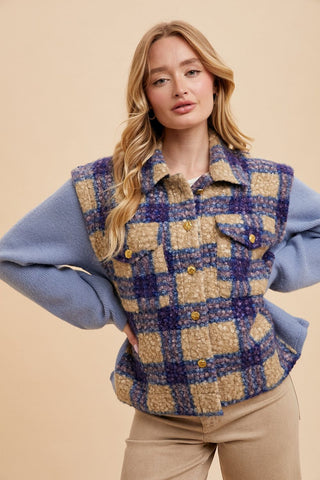 Annie Wear Faux Fur Plaid Button Up Jacket - 1985 the VAULT Boutique