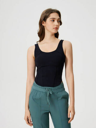 Millennia Round Neck Wide Strap Active Tank with Detachable Chest Pads - 1985 the VAULT Boutique