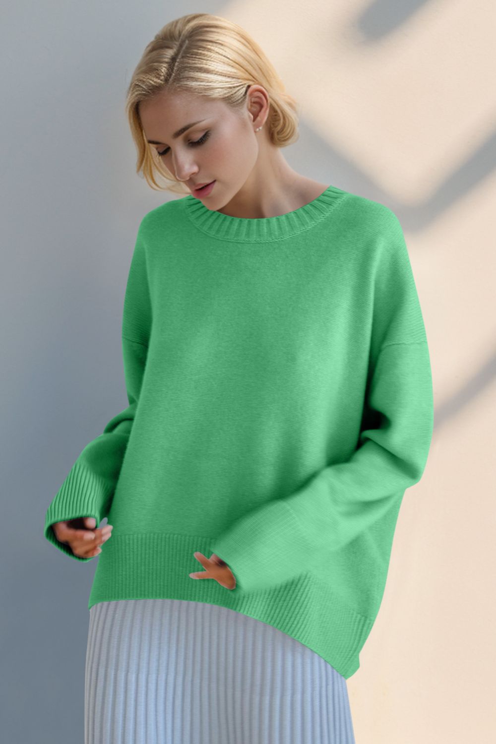 Basic Bae Round Neck Dropped Shoulder Sweater - 1985 the VAULT Boutique