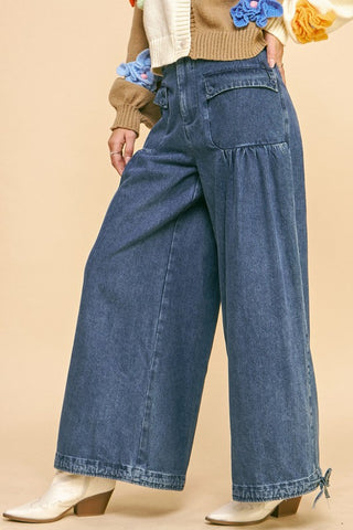 Davi & Dani Drawstring Hem Wide Leg Mid Rise Jeans - 1985 the VAULT Boutique