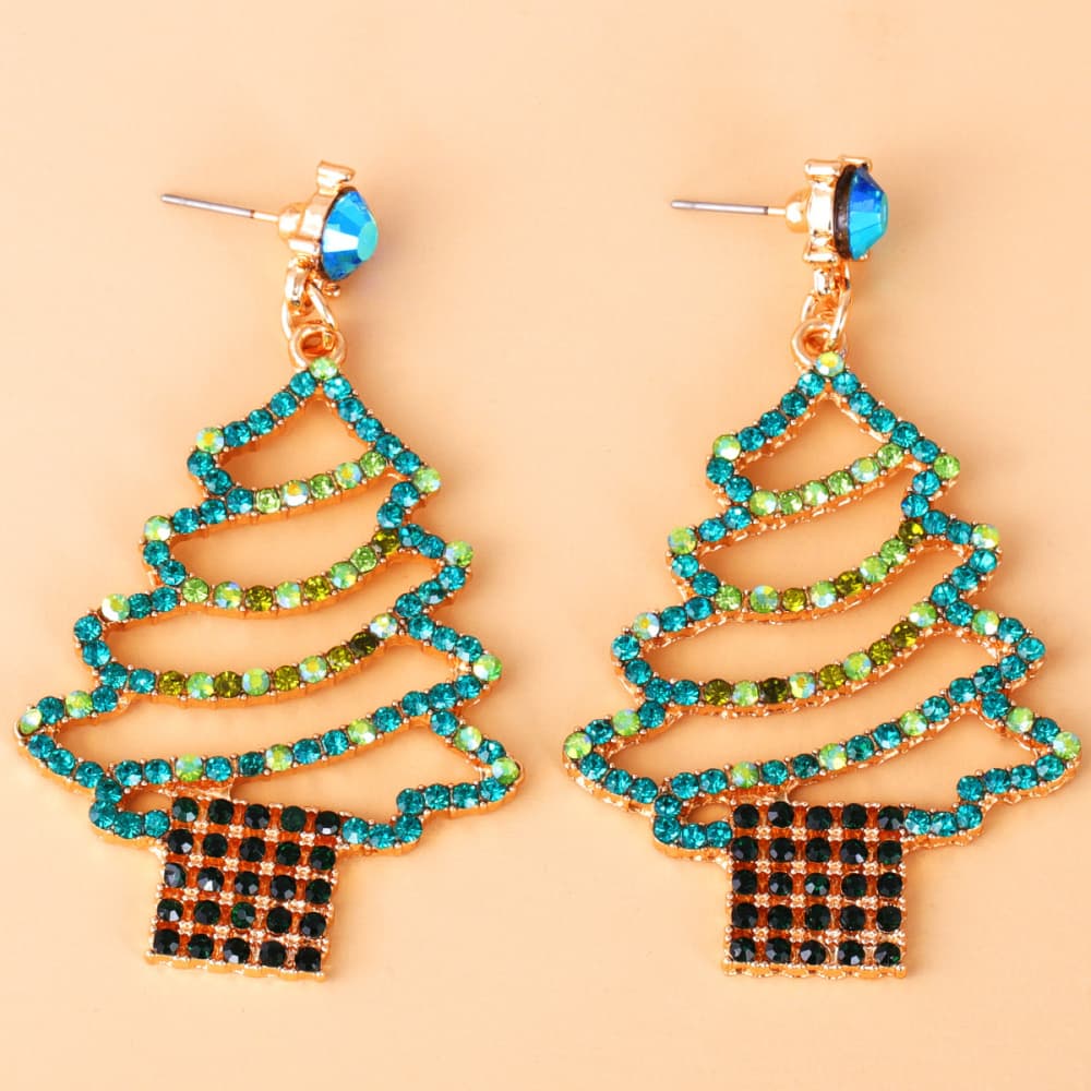 Rhinestone Alloy Christmas Tree Earrings - 1985 the VAULT Boutique