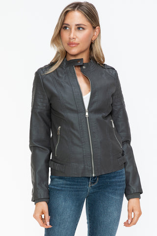 Snobbish PU Leather Biker Jacket with Side Zip Pockets - 1985 the VAULT Boutique