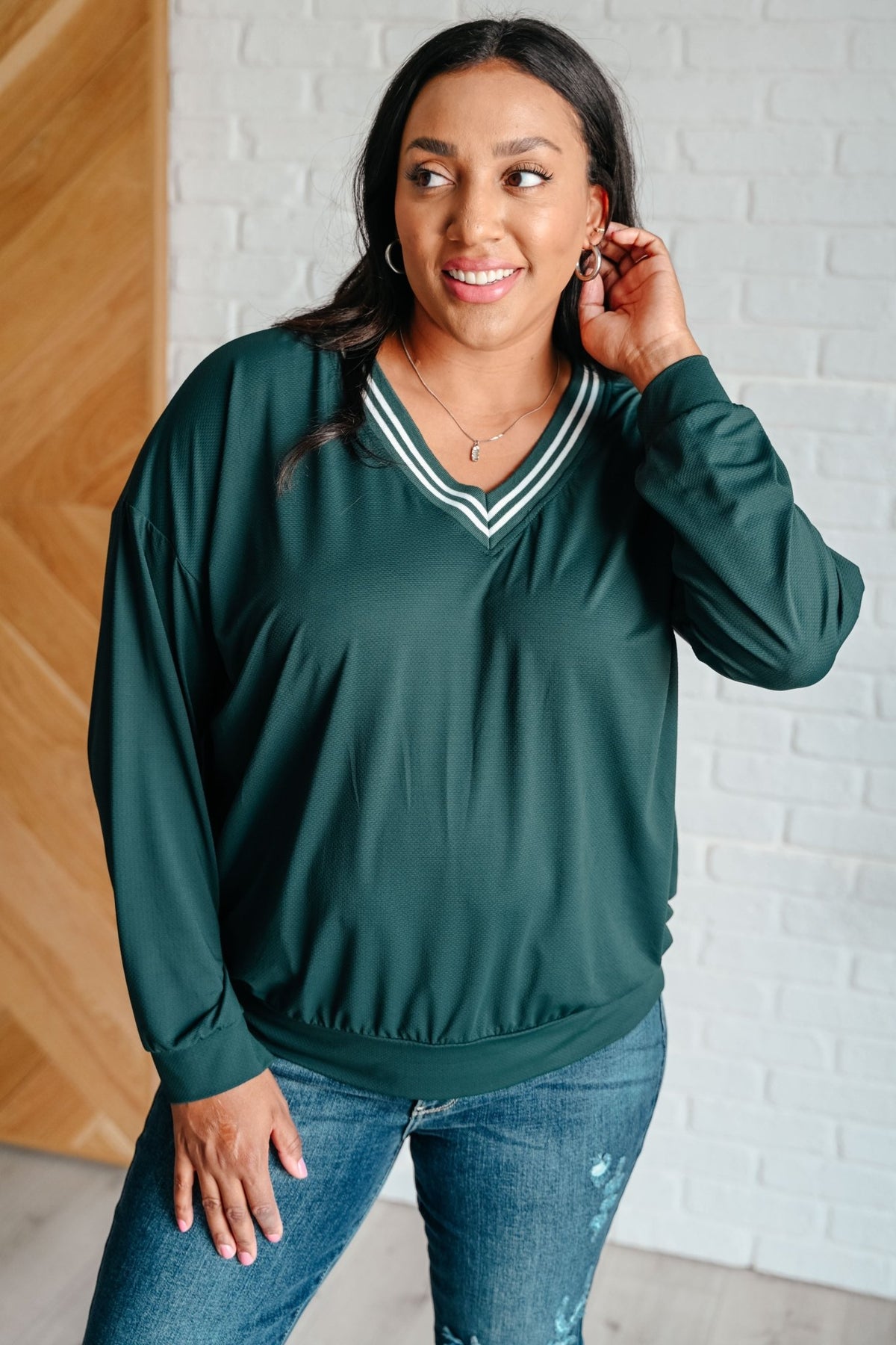 All Out Comfort V - Neck Pullover in Midnight Green - Happily Ever Atchison Shop Co.