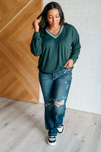 All Out Comfort V - Neck Pullover in Midnight Green - Happily Ever Atchison Shop Co.