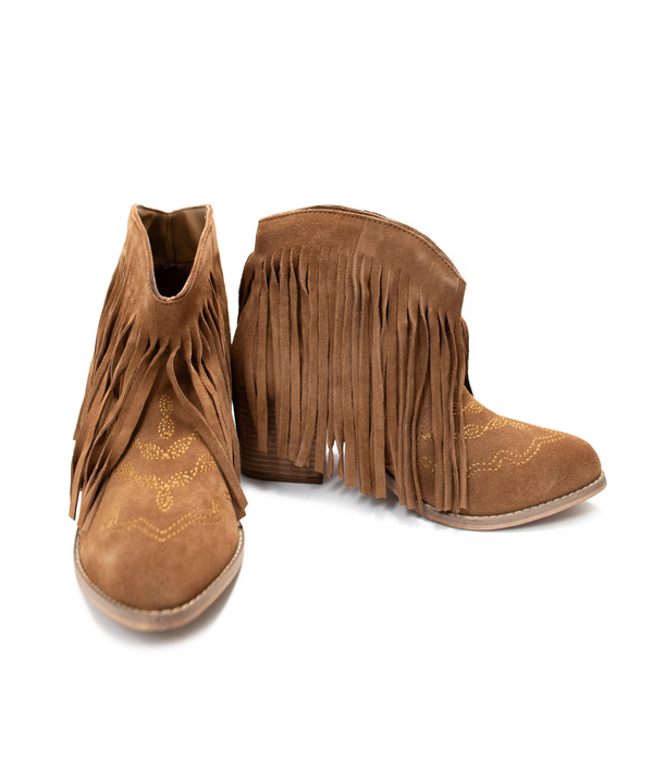 Amos Fringe Ankle Bootie in Tan Suede - 1985 THE VAULT