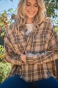 And The Why Full Size Button Up Raw Hem Plaid Shirt - Happily Ever Atchison Shop Co.