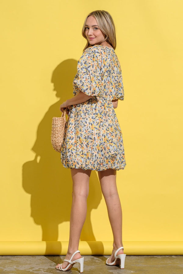 And The Why Full Size Floral Surplice Puff Sleeve Dress - Happily Ever Atchison Shop Co.