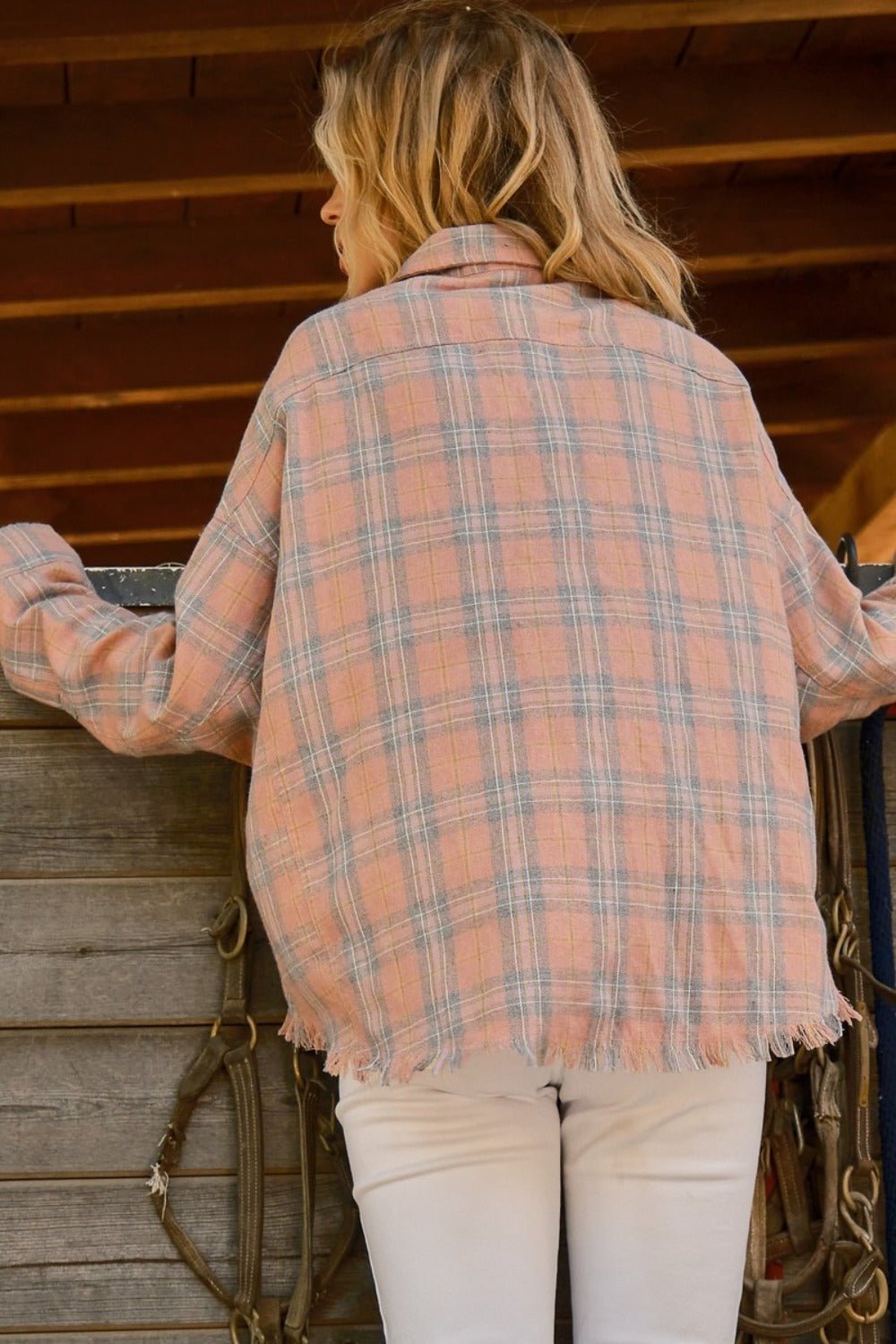 And The Why Full Size Plaid Button Up Raw Hem Shirt - Happily Ever Atchison Shop Co.