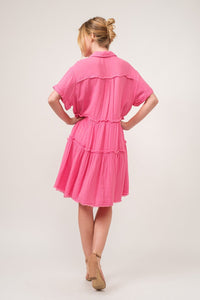 And The Why Full Size Raw Edge Washed Tiered Shirt Dress - Happily Ever Atchison Shop Co.