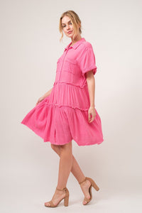 And The Why Full Size Raw Edge Washed Tiered Shirt Dress - Happily Ever Atchison Shop Co.