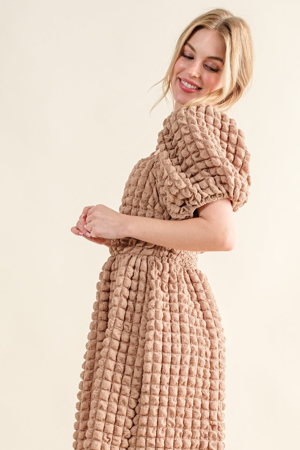 And The Why Full Size Square Neck Puff Sleeve Dress - Happily Ever Atchison Shop Co.