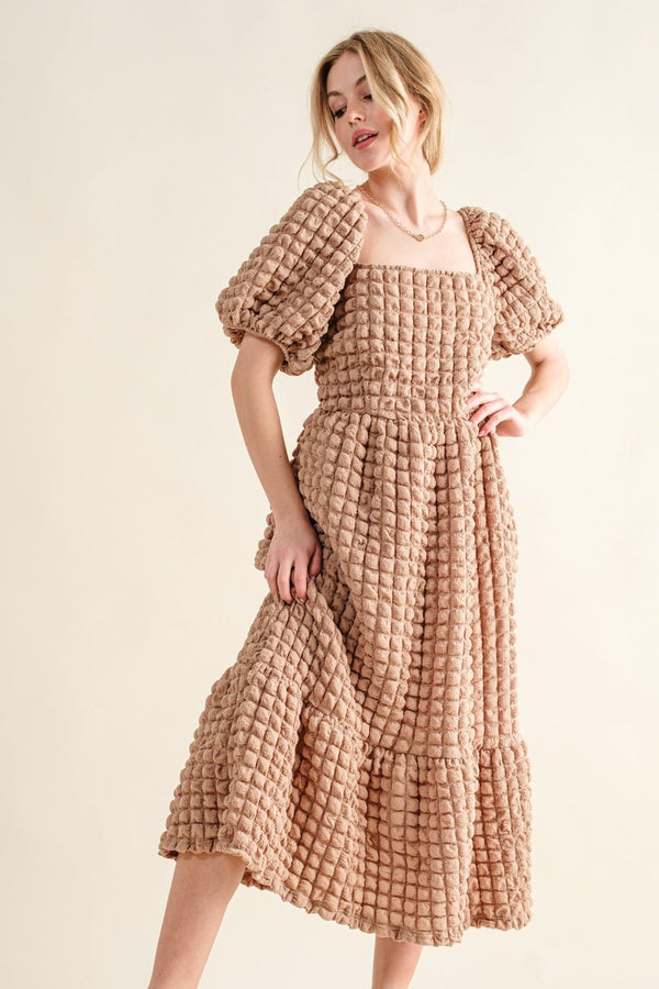 And The Why Full Size Square Neck Puff Sleeve Dress - Happily Ever Atchison Shop Co.