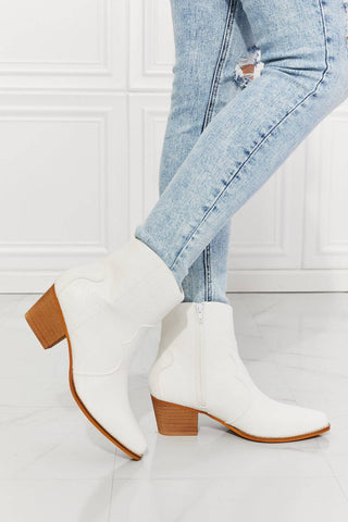 MMShoes Watertower Town Faux Leather Western Ankle Boots in White - 1985 the VAULT Boutique