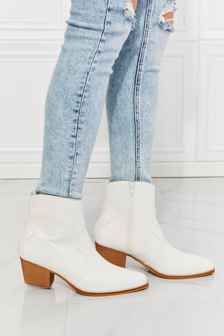 MMShoes Watertower Town Faux Leather Western Ankle Boots in White - 1985 the VAULT Boutique