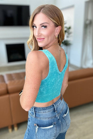 When and Where Reversible Ribbed Cropped Tank in Light Teal - 1985 the VAULT Boutique