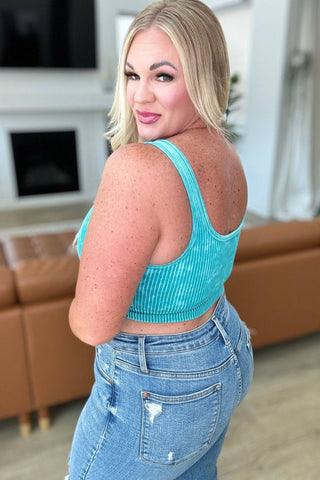 When and Where Reversible Ribbed Cropped Tank in Light Teal - 1985 the VAULT Boutique