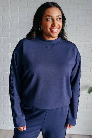 Lysa Satin Stripe Pullover in Smoky Navy - 1985 the VAULT Boutique