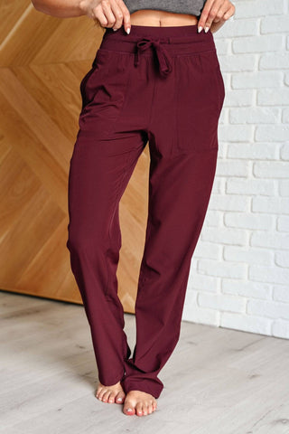 Runner's High Drawstring Joggers in Red Merlot - 1985 the VAULT Boutique