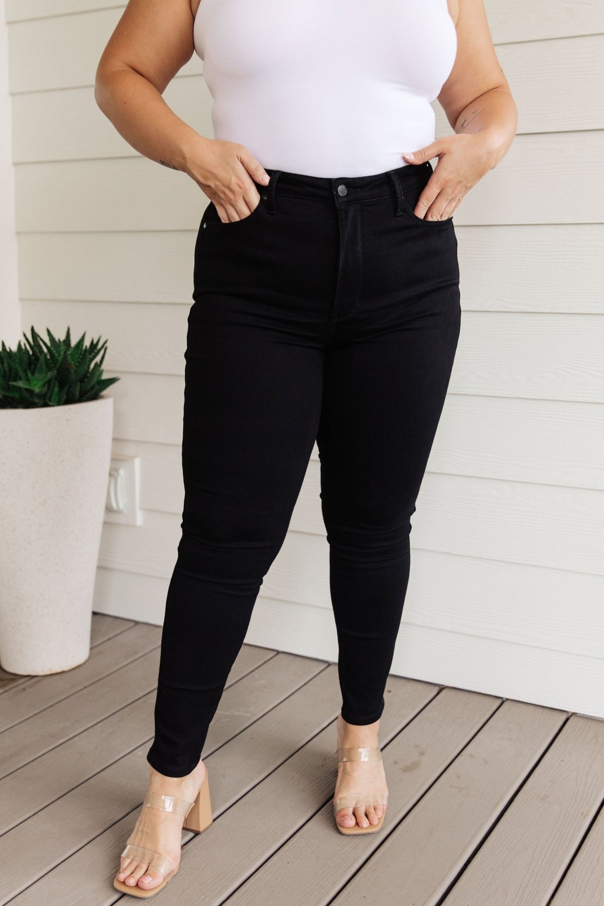 Audrey High Rise Control Top Classic Skinny Jeans in Black - Happily Ever Atchison Shop Co.