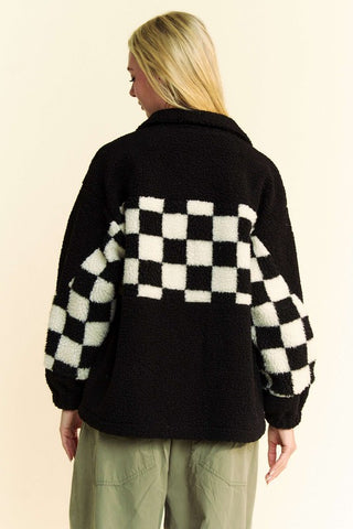 Davi & Dani Full Size Checkered Snap Down Faux Fur Jacket - 1985 the VAULT Boutique