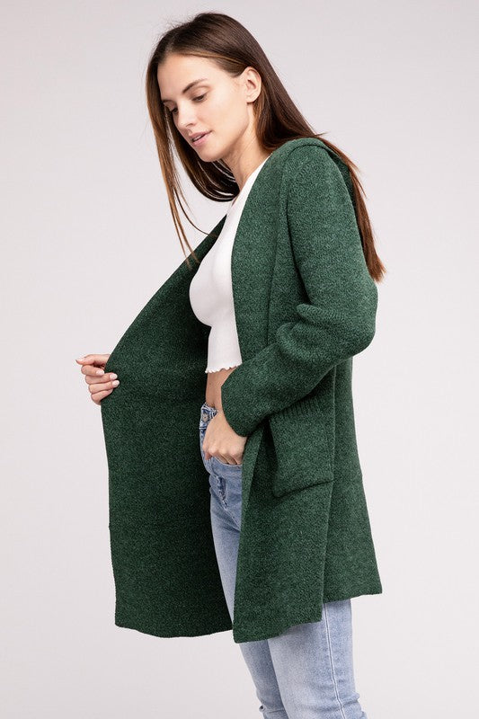 Hooded Open Front Sweater Cardigan - 1985 the VAULT Boutique