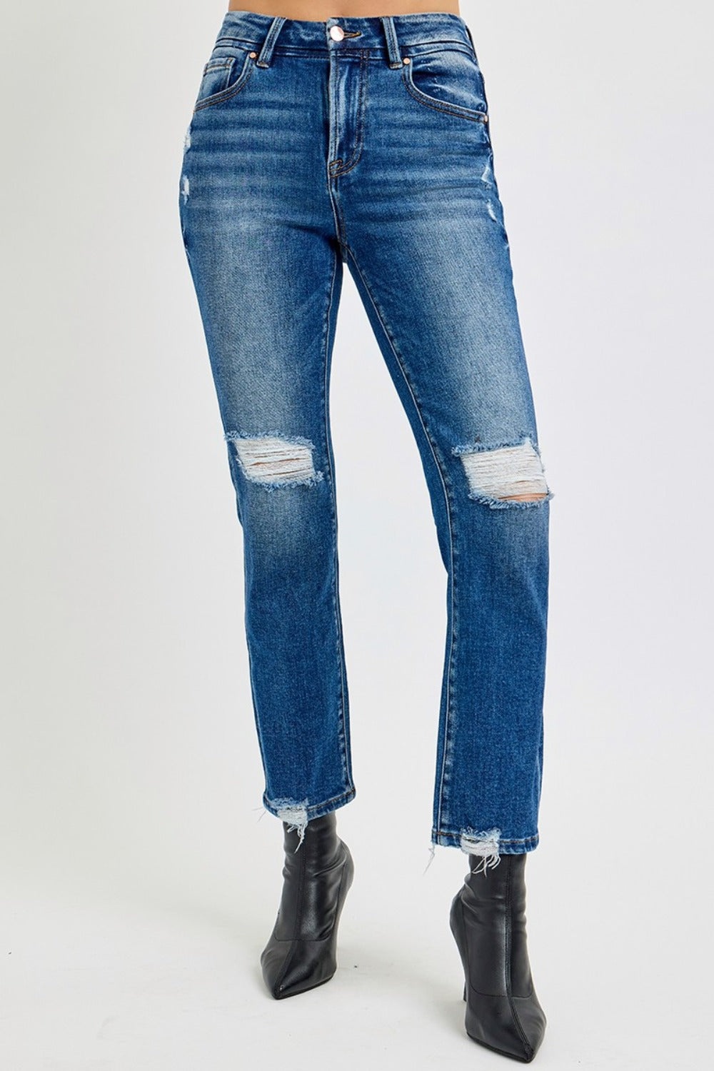 RISEN Full Size High Rise Distressed Crop Straight Jeans - 1985 the VAULT Boutique