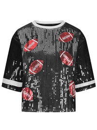 Sequin Football Round Neck Half Sleeve Top - 1985 the VAULT Boutique