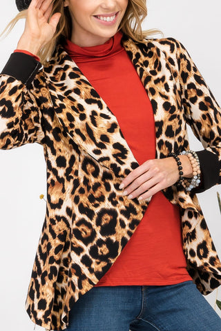 Celeste Full Size Leopard Open Front Long Sleeve Blazer - 1985 the VAULT Boutique