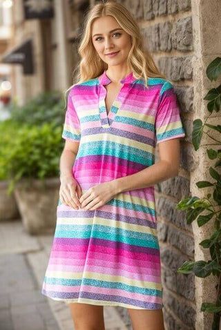 Heimish Full Size Striped Short Sleeve Mini Tee Dress Plus Size - 1985 the VAULT Boutique