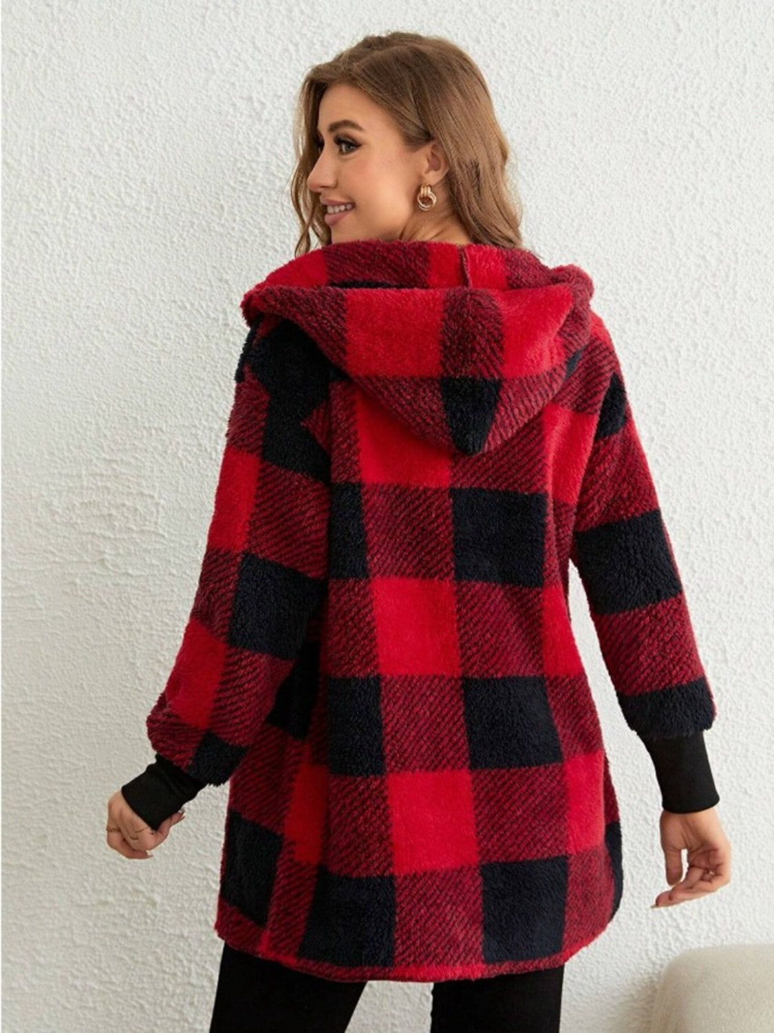 Plaid Long Sleeve Hooded Coat - 1985 the VAULT Boutique