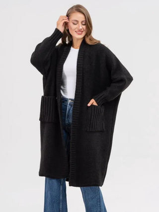 Pocketed Open Front Long Sleeve Longline Cardigan - 1985 the VAULT Boutique