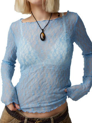 Lace Boat Neck Long Sleeve Blouse - 1985 the VAULT Boutique