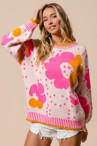 BiBi Flower Pattern Contrast Sweater - 1985 the VAULT Boutique