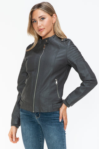 Snobbish PU Leather Biker Jacket with Side Zip Pockets - 1985 the VAULT Boutique