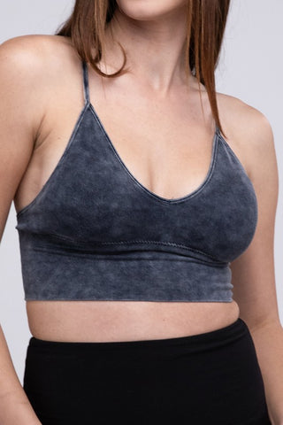 Washed Ribbed Bra Padded Tank Top - 1985 the VAULT Boutique