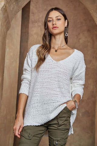 ADORA High-Low Side Slit V-Neck Sweater - 1985 the VAULT Boutique