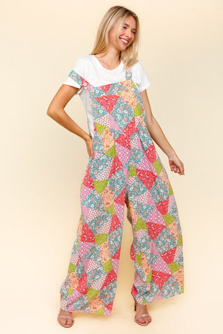 Haptics Full Size Printed Wide Leg Overalls with Side Pockets - 1985 the VAULT Boutique