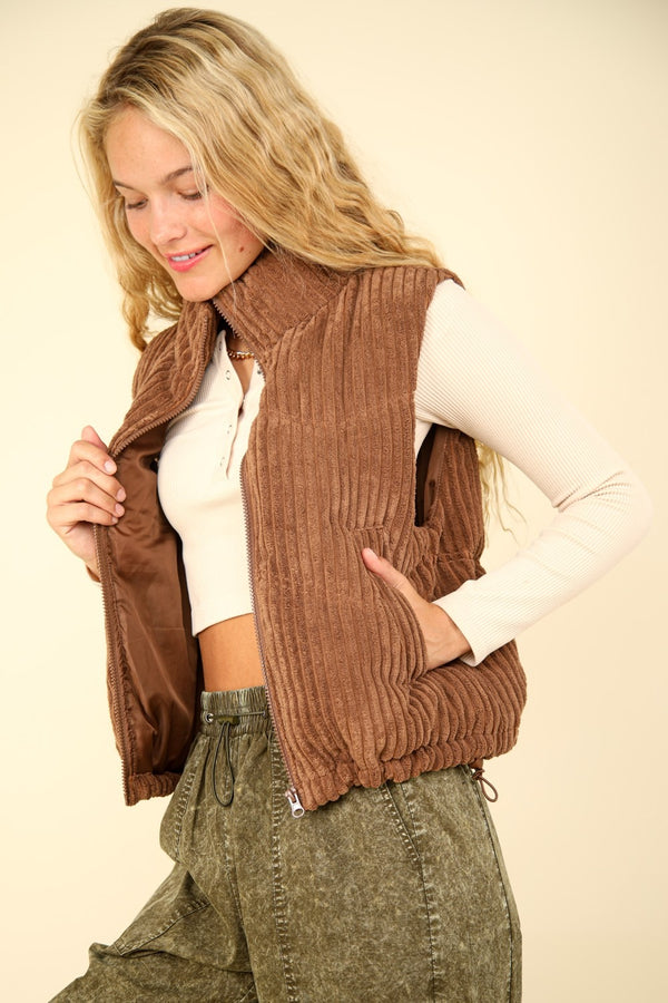 VERY J Zip Up Padded Corduroy Puffer Vest - 1985 the VAULT Boutique