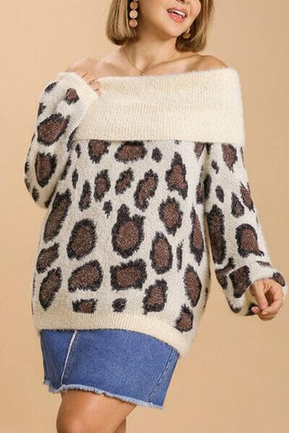 Umgee Full Size Leopard Off-Shoulder Long Sleeve Sweater Plus Size - 1985 the VAULT Boutique