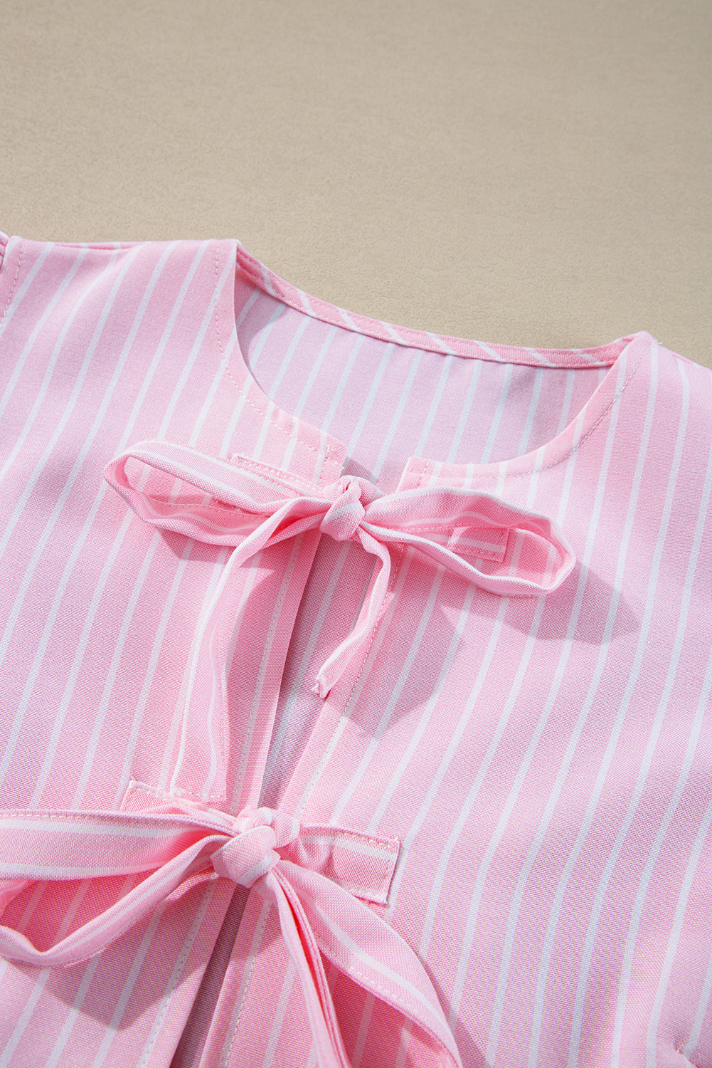 Tied Bow Striped Round Neck Blouse - 1985 the VAULT Boutique