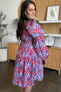 Double Take Full Size Printed Long Sleeve Dress - 1985 the VAULT Boutique