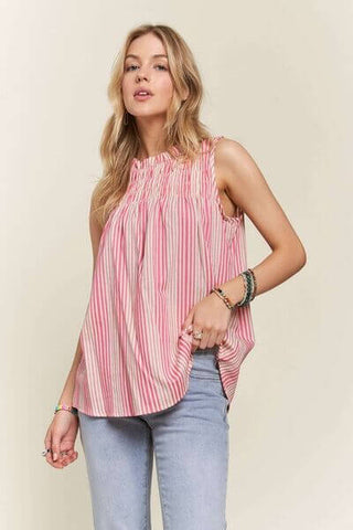 ADORA Contrast Striped Frill Round Neck Sleeveless Top - 1985 the VAULT Boutique