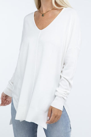 Hi-Low Hem Basic Front Seam Sweater - 1985 the VAULT Boutique