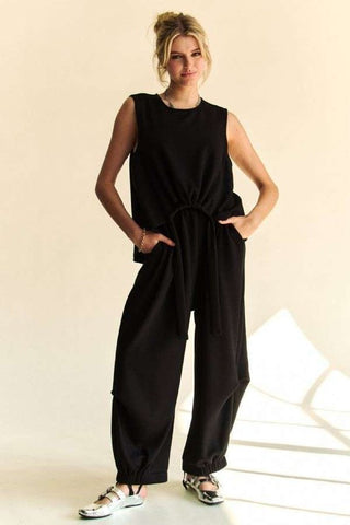 Davi & Dani Drawstring Hem Round Neck Tank and Pants Set - 1985 the VAULT Boutique