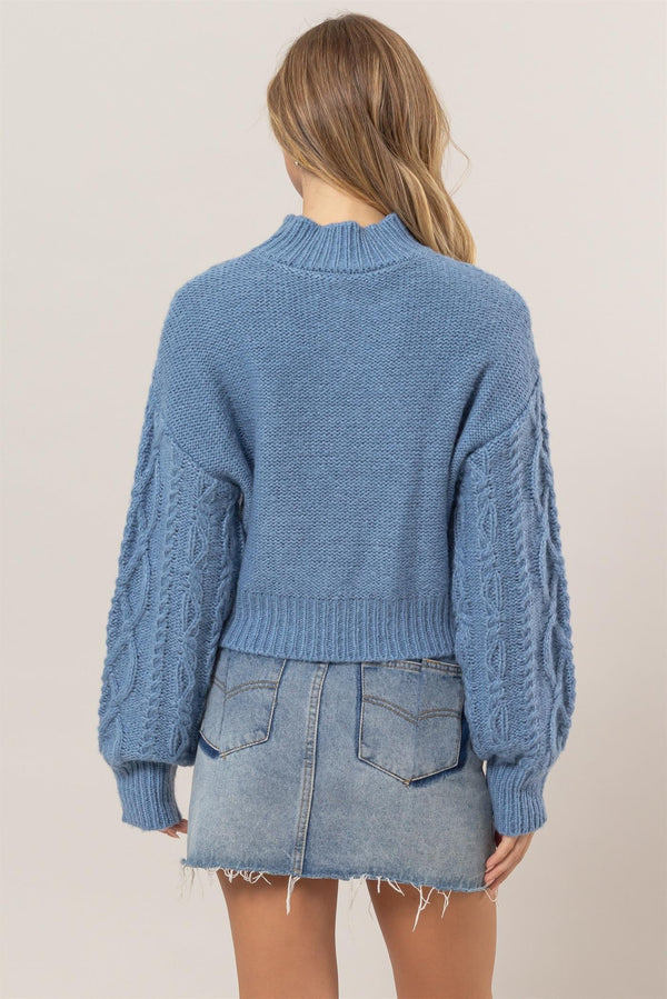 HYFVE Cable-Knit Mock Neck Dropped Shoulder Sweater - 1985 the VAULT Boutique