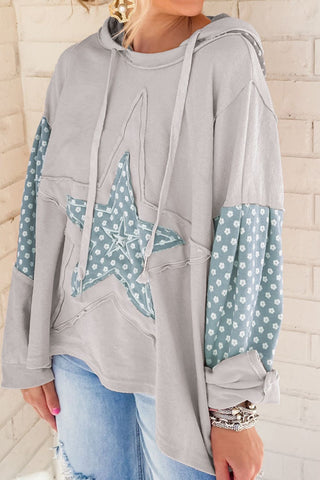 Floral Patchwork Star Pattern Drawstring Hoodie - 1985 the VAULT Boutique