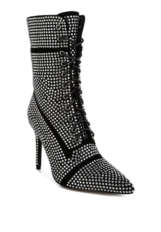 Bitetto Rhinestones Embellished Calf Boots - 1985 the VAULT Boutique