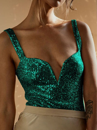 Sequin Wide Strap Bodysuit - 1985 the VAULT Boutique