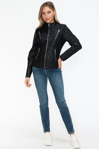 Snobbish Faux Leather Zip Up Mock Neck Jacket - 1985 the VAULT Boutique